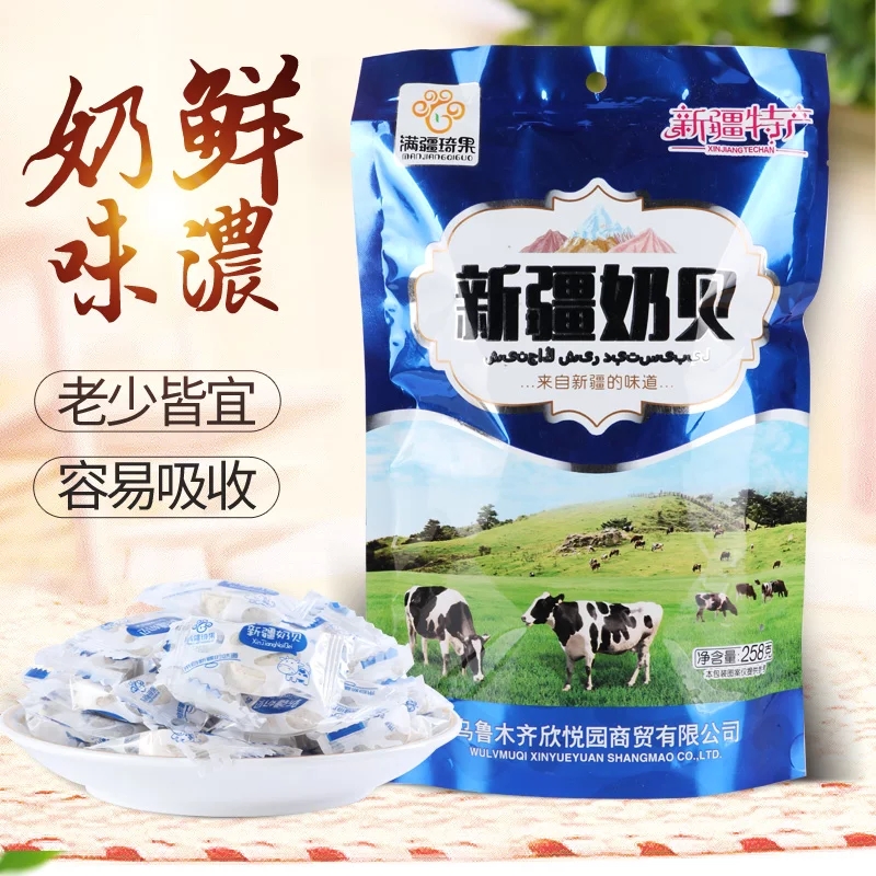 Manjiang Qiguo Xinjiang milk shellfish 256g original dried milk flakes candy Net Red snacks independent train with the same