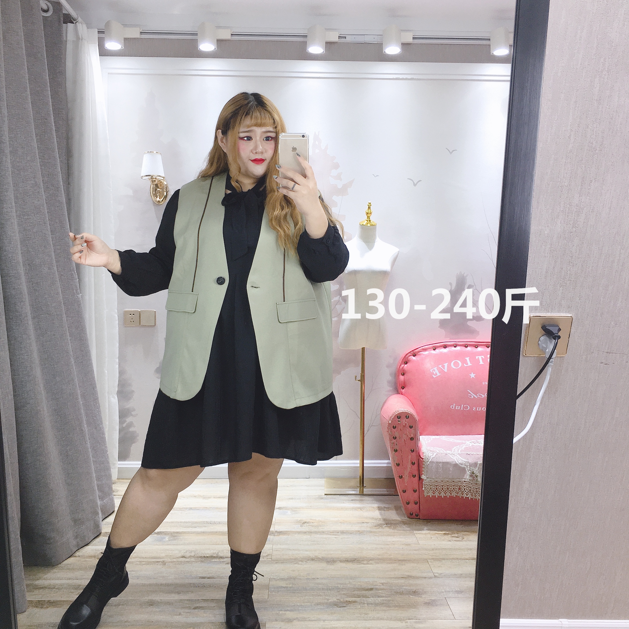 Fat fairy Yingying Ying Ying Ying Ying Co-cut women's clothing Spring fat MM Han Edition Handsome Simple Color Commuter Clamp Loose Dress