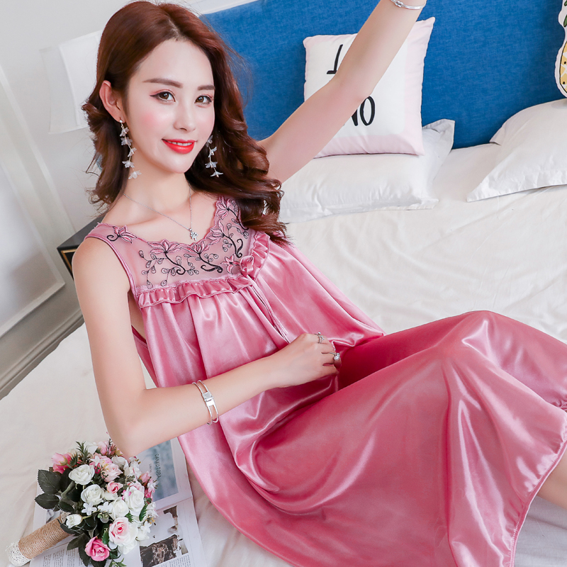 Summer băng lỏng lụa tay phụ nữ có thai pajama vest jumpsuit cộng béo cộng với kích thước mỡ MM200 kg.