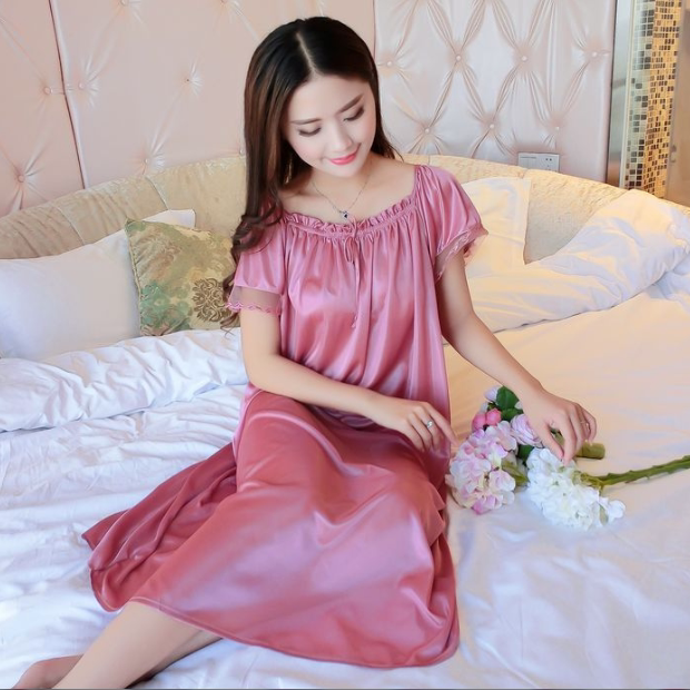 Fat MM Ice Silk Sleepwear Woman Style Dka Big Code Gats Summer Middle Aged Mom Loose Sleeping Dress 200 Catty Summer 4XL