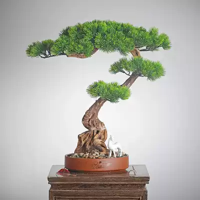 Simulation bonsai welcome pine new Chinese ornaments office living room entrance home decoration hotel craft gift decoration soft clothes