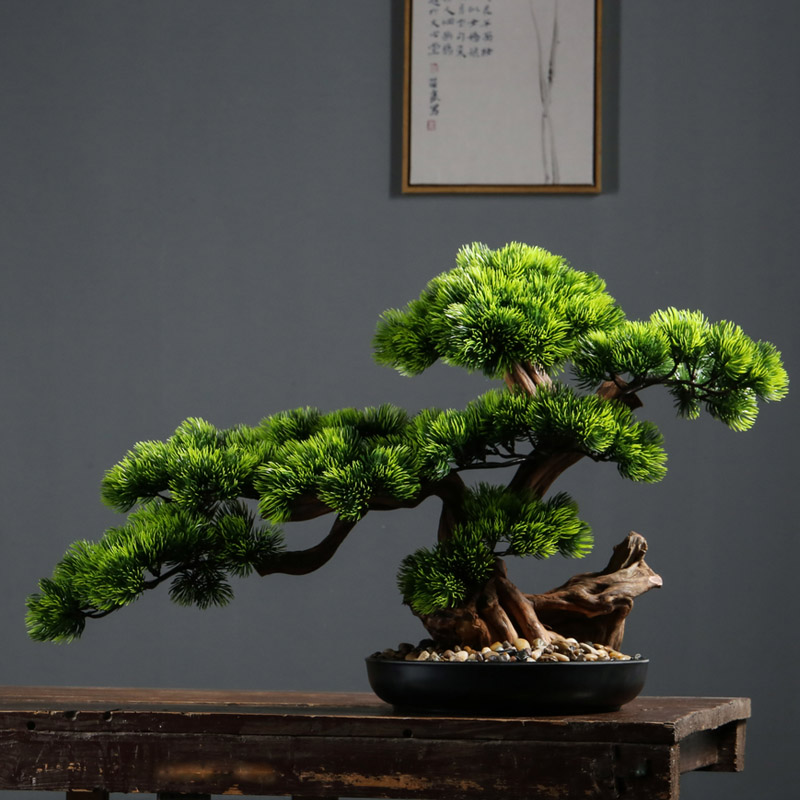 Simulation welcome Songke Bonsai Office Ornaments New Chinese-style Green Plant Hall Entrance Decoration Luohan Pine Hotel