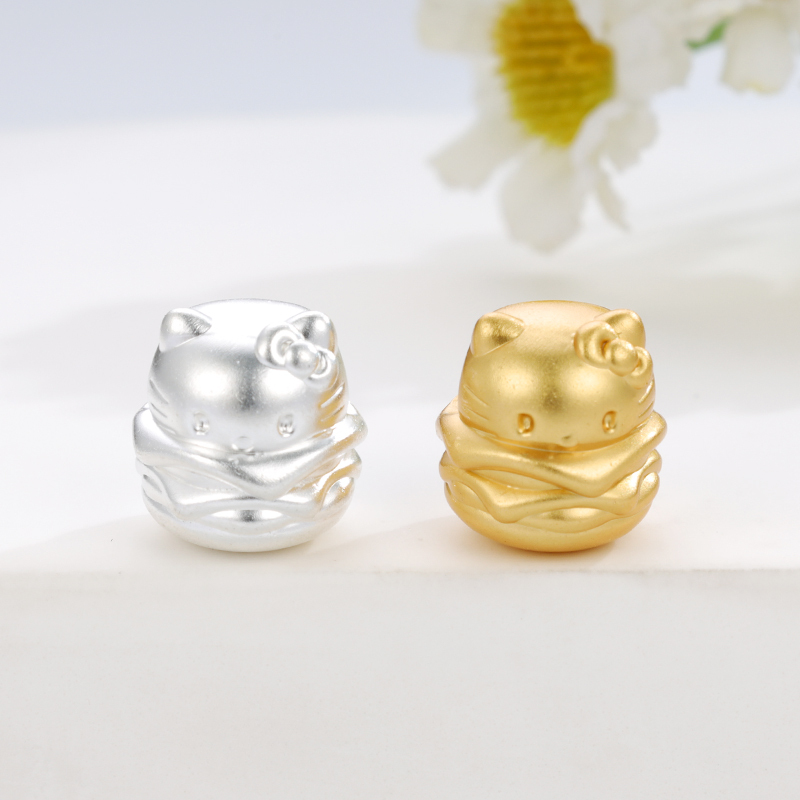 999 Pure Silver Hello Kitty Cartoon Beads, Pure Silver Hello Kt Hamburger Transfer Beads, Jewelry String Accessories