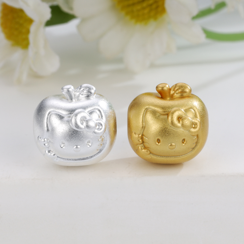 Pure Silver 999 Apple Hello Kitty Beads Handmade Stringing DIY Jewelry Pure Silver Hello Kt Cat Cartoon