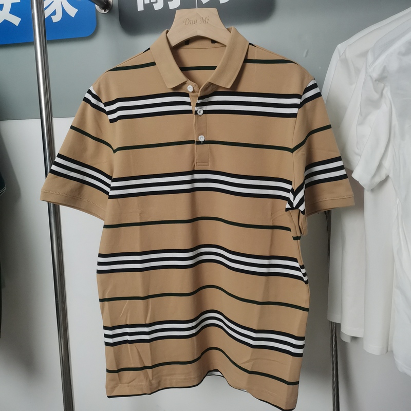 Hai Lan Cut-Label Spring and Summer Men's Short-Sleeved Polo Shirt, Business Casual Striped Breathable Versatile Lapel T-Shirt