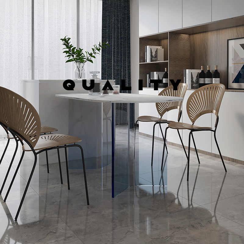 New suspended light lavish modern oval small family dining table gradient color acrylic rock plate dining table and chairs combined home-Taobao