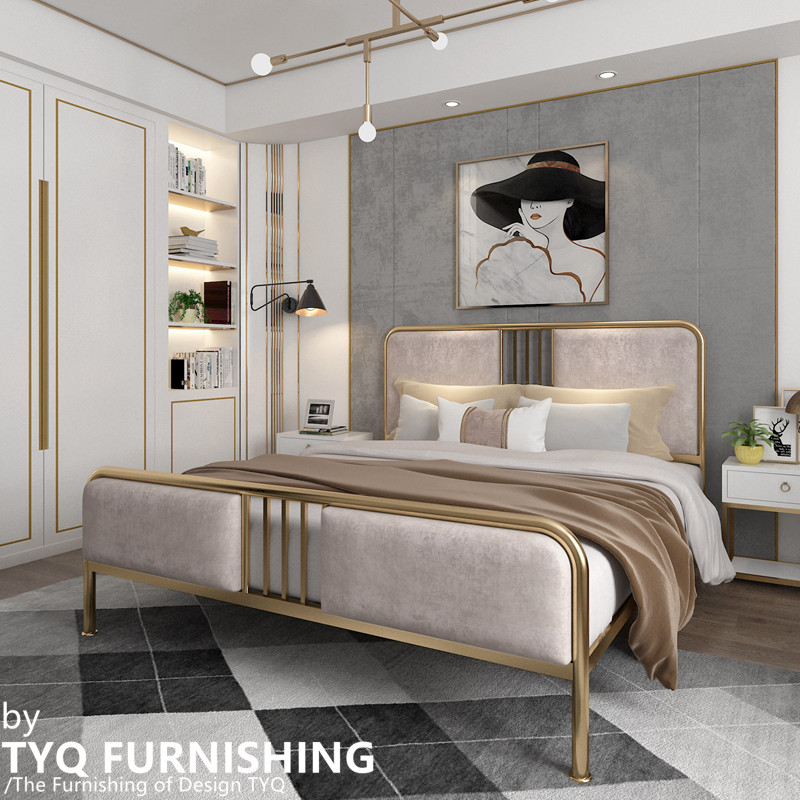 Simply modern light luxury iron bed double bed 1 8 Princess Nordic iron bed single bed gold iron frame bed 1 5 m