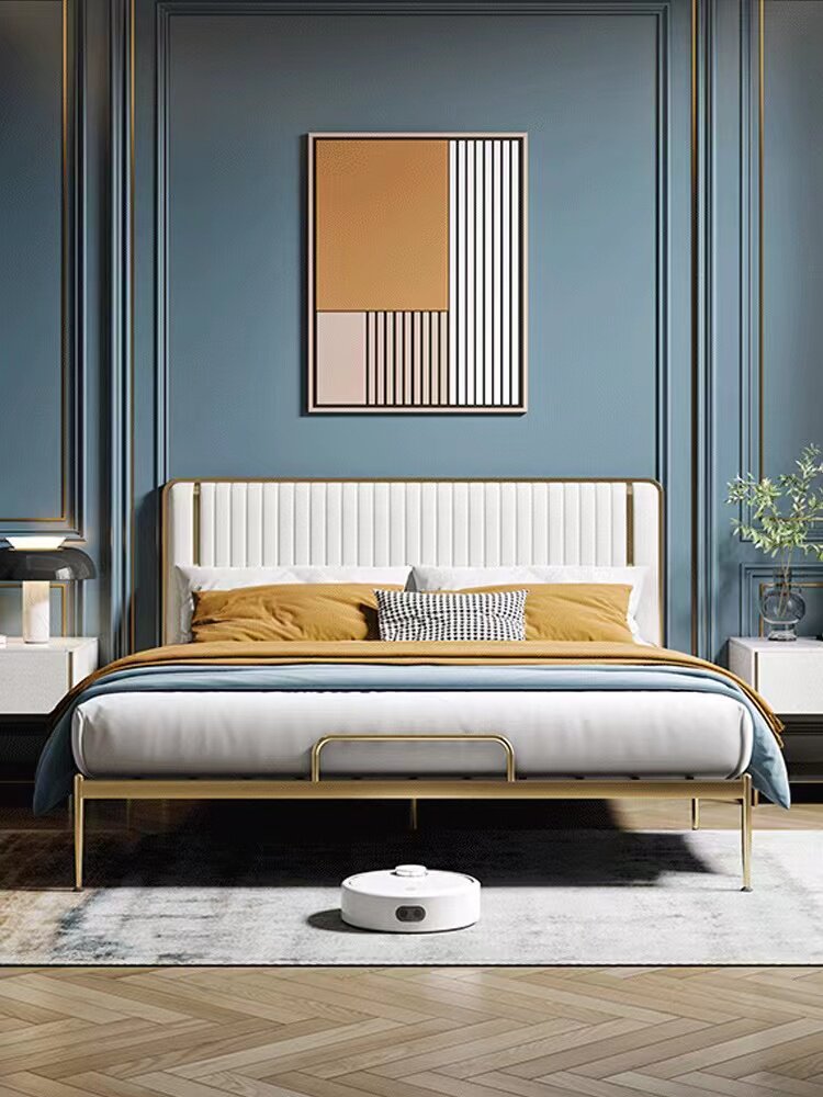 Nordic Bed Modern Minimalist Net Red Light Lavish Iron Art Bed Small Family Type 1 5 m Single 1 8 m Double Soft Bag Bed Frame-Taobao