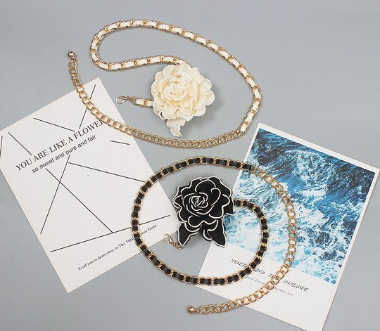 衣服配饰腰链复古西装腰带女珍珠链条花朵装饰腰饰ins潮皮带夏