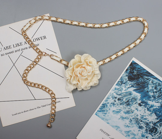 衣服配饰腰链复古西装腰带女珍珠链条花朵装饰腰饰ins潮皮带夏