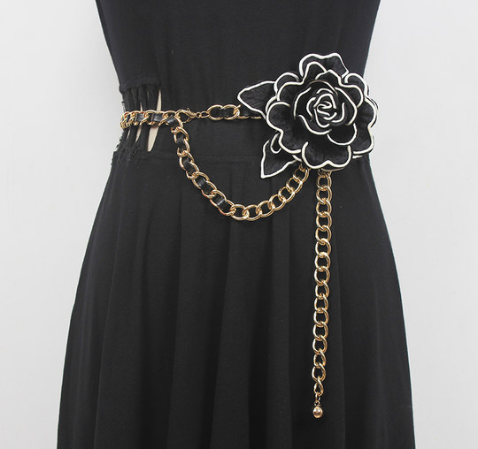 衣服配饰腰链复古西装腰带女珍珠链条花朵装饰腰饰ins潮皮带夏