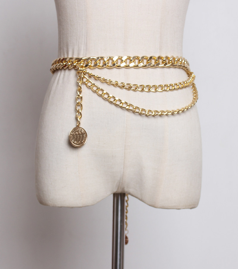 Tough chain belt female metal decoration gold ins tide retro with suit pants belt chain waist accessories