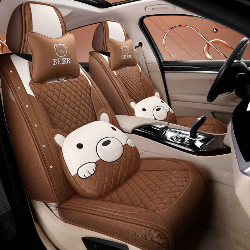 2021 new cartoon seat cover flax four seasons universal fully surrounded ventilation Haval H6 red rabbit big dog Changan cs15