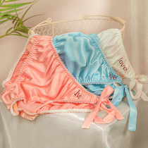 Sexy embroidered panties Girls English letters Silk Satin Low waist hip-raising side straps Girly sweet briefs