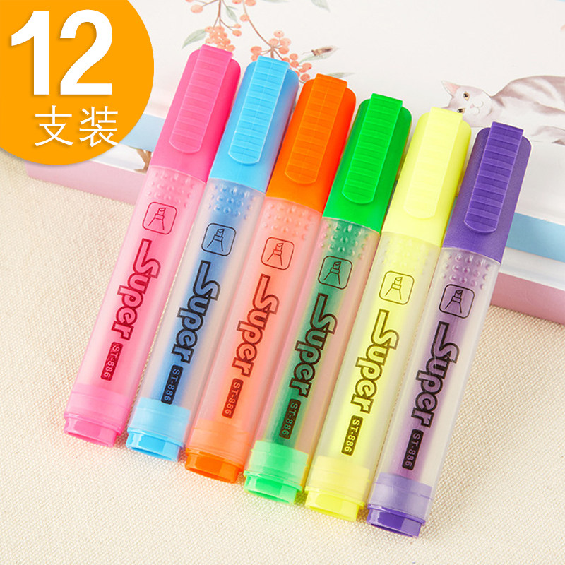 (12) Colour fluorescent pen Learning to read Focus Circle Mark Pen Fluorescent Marker Pen Watercolor Pen