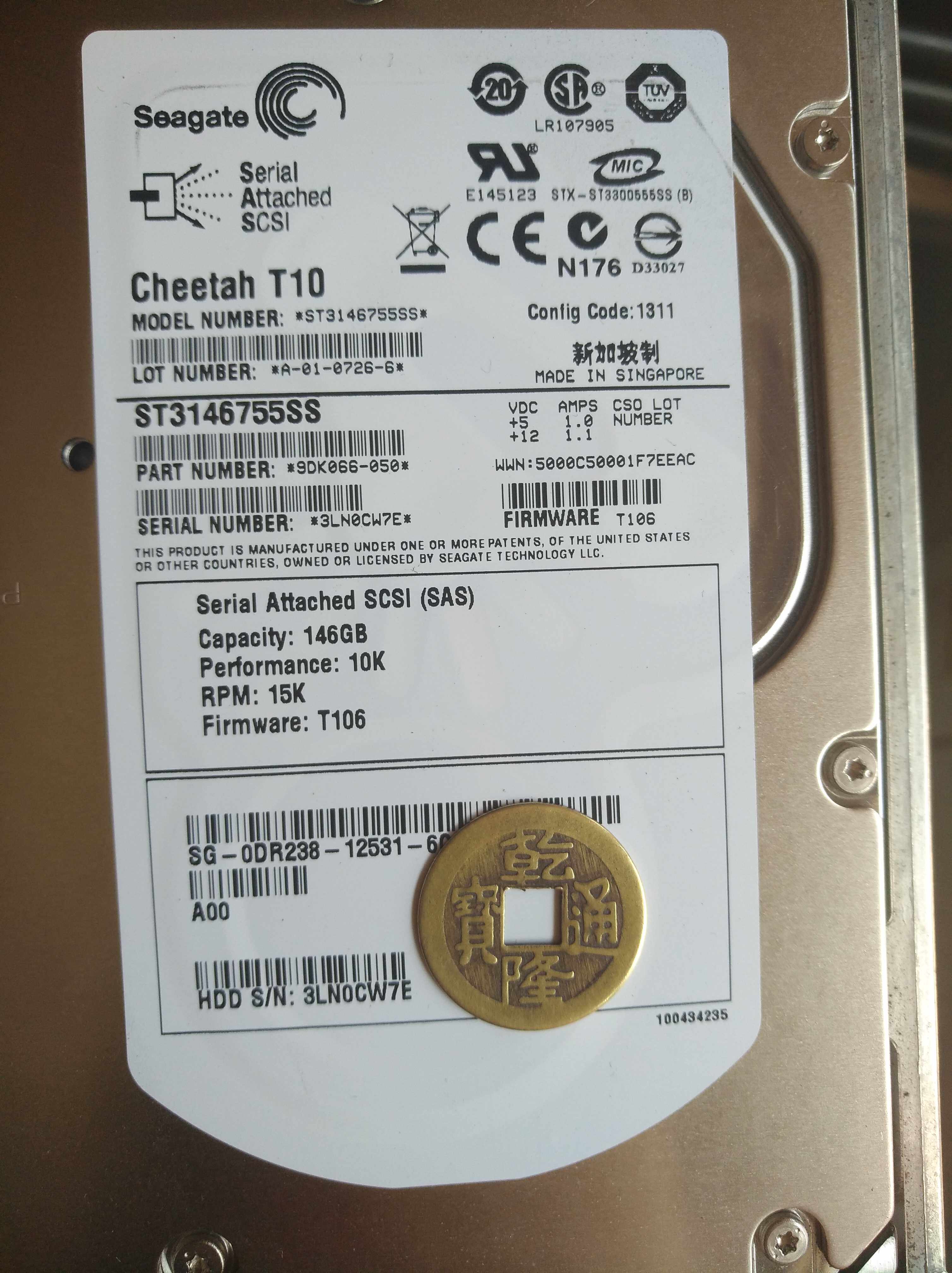 Seagate ST3146755SS 146G server hard drive 10K Dell 0DR238 0m8033