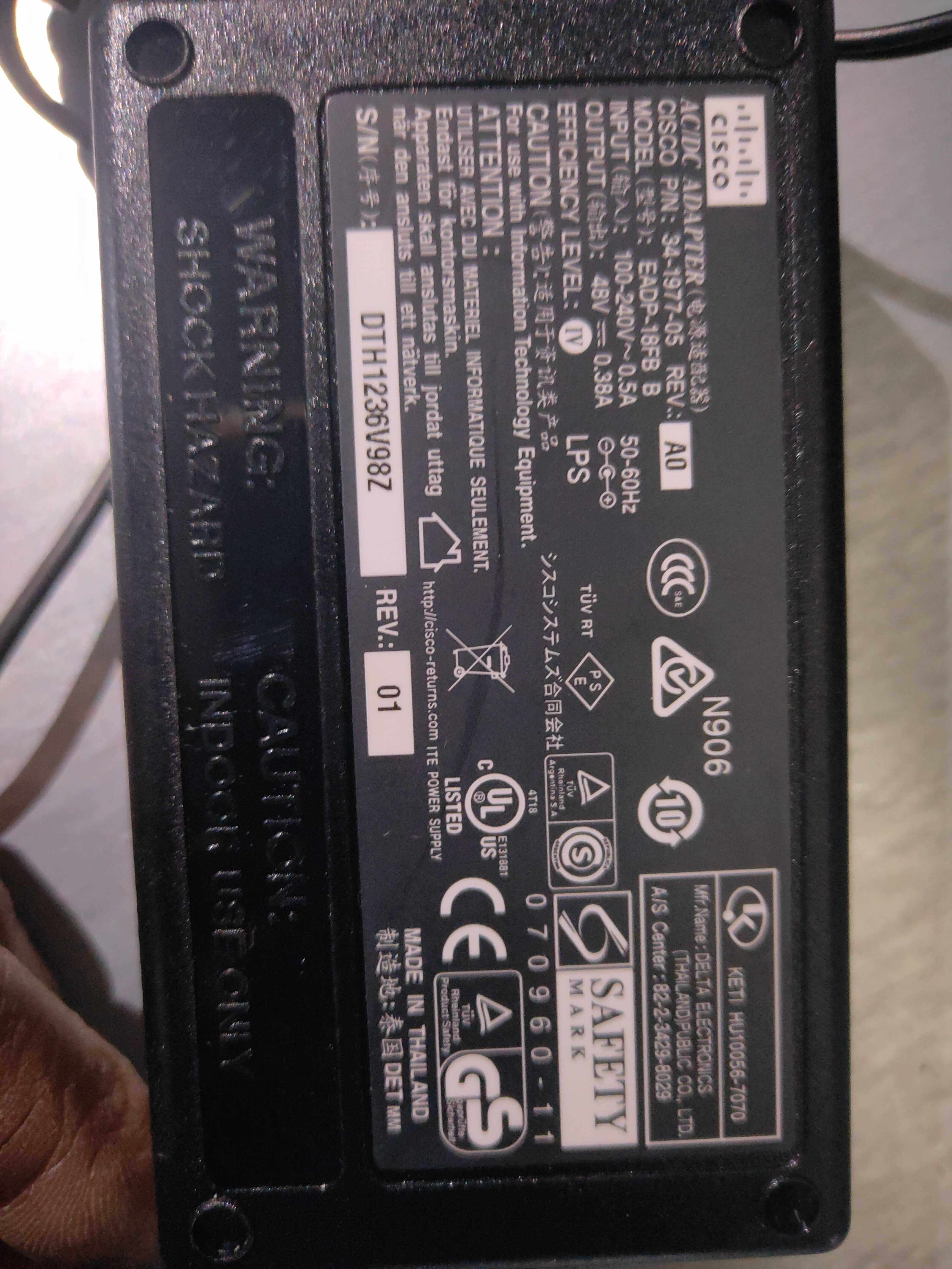 Cisco PSM18U-480 34-1977-05 AO Cisco Wireless AP 0 38A 48V power adapter