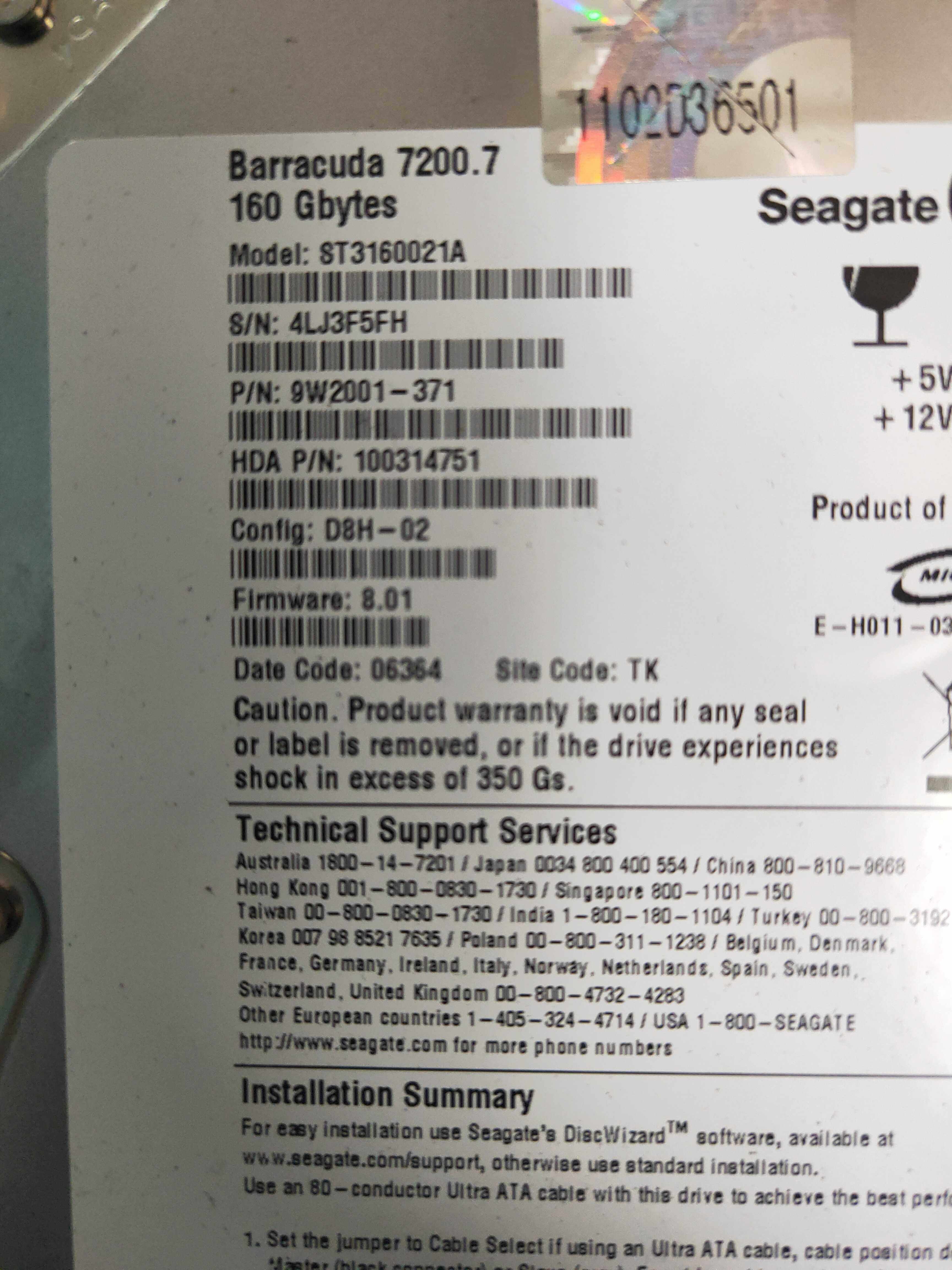 Hitier Seagate ST3160021A 160G Barracuda 7200 7 IDE PARALLEL PORT HARD DISC