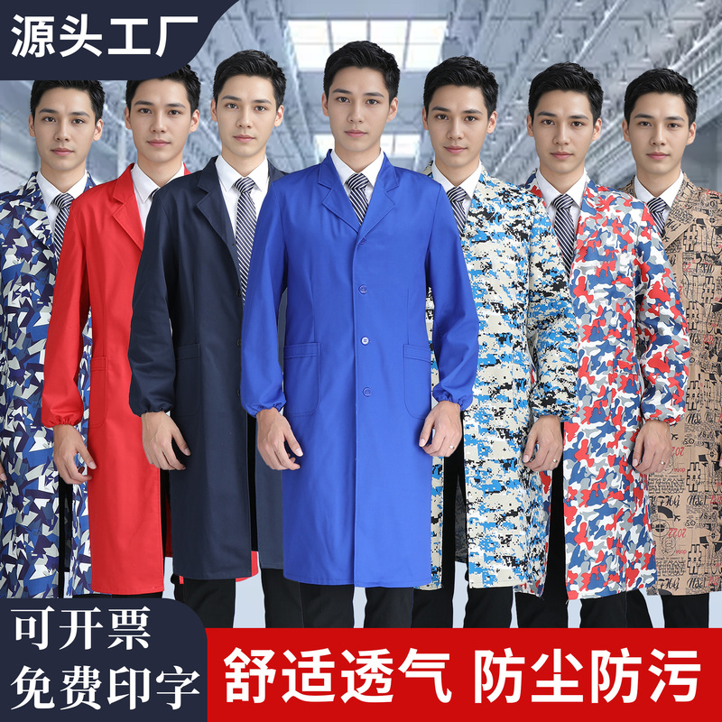 Work Clothes for Men, Kitchen Long-Sleeved Smock, Long Coat, Men's Clothing, Coat, Wear-Resistant, Breathable, Labor Protection Clothing, Workwear