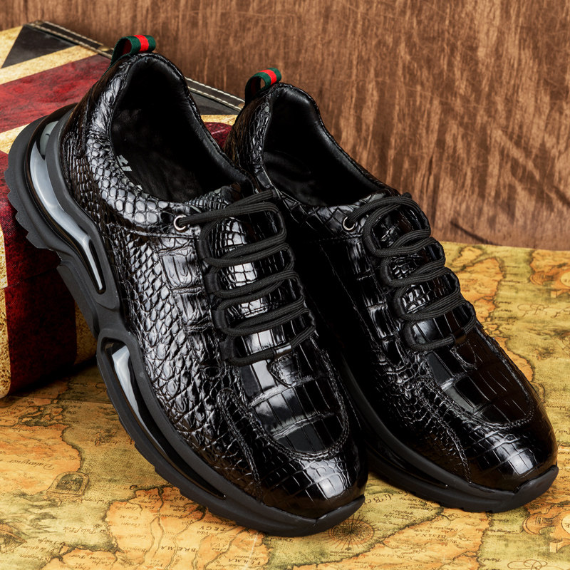 Crocodile Leather Men's Shoes Air Cushion Lace Up Sneakers Casual Belly Shoes Comfortable Leather Running Shoes Autumn and Winter All-match Sneakers