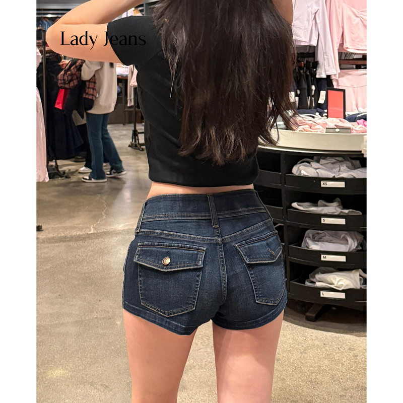 American-Style Spicy Girl Low-Waist Denim Shorts, New Spring/Summer Slimming Butt-Lifting Versatile High-Waist Design High-Stretch Hot Pants for Women