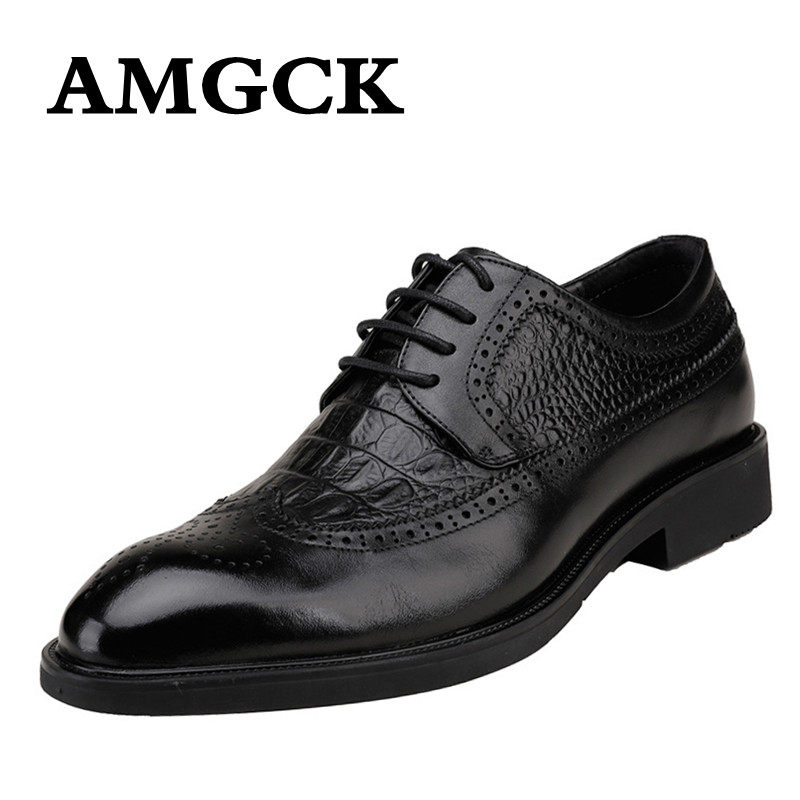 AMGCK men's brogue carved leather shoes leather business casual shoes pointed toe derby shoes Hong Kong