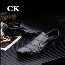 CK Casual Leather Shoes Fashion 100 Hitch Foot Sloth Shoes Genuine Leather Bean shoes Chaudonie Hong Kong