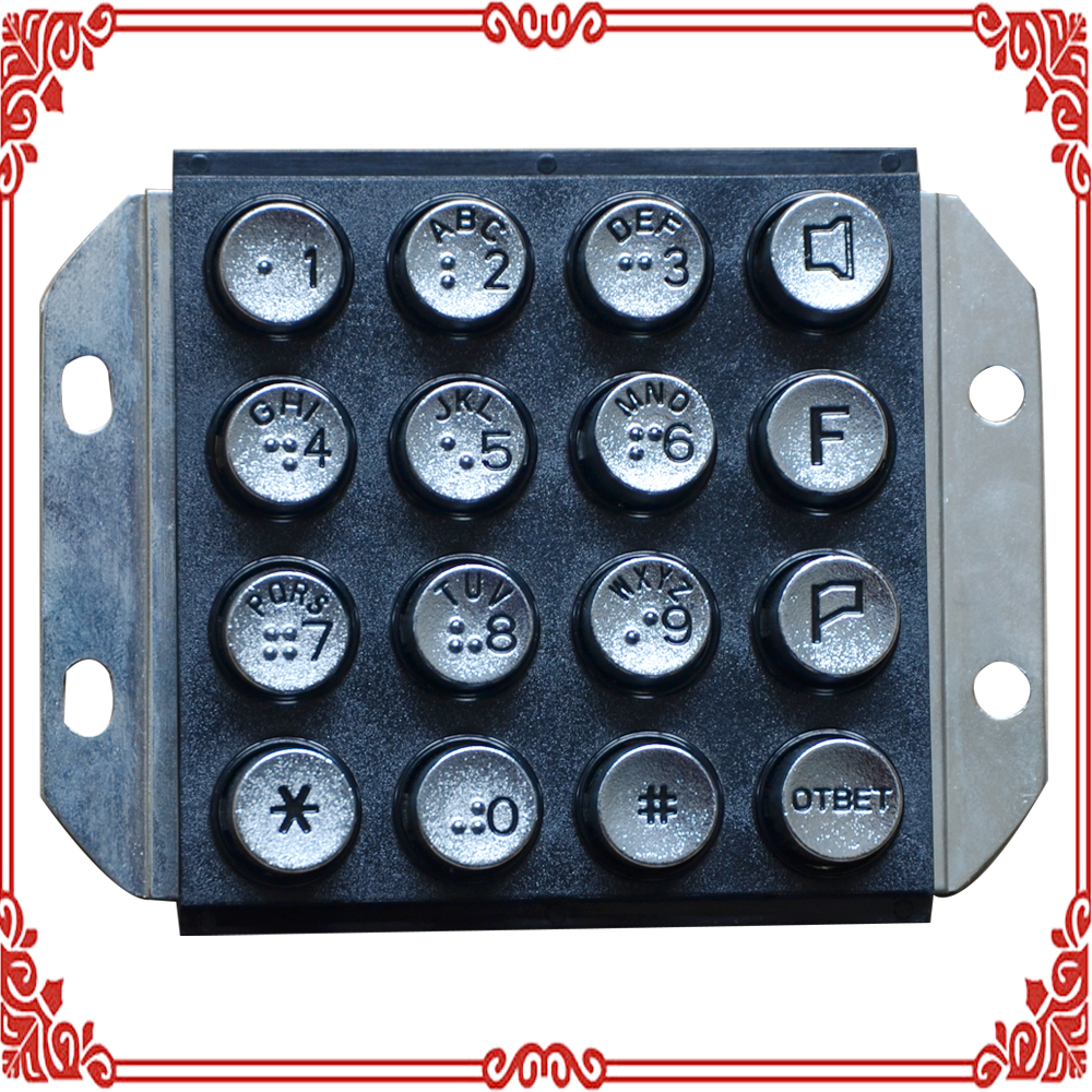 Russian braille zinc alloy 16 bits round key keyboard public electric cable phone number 4X4 keys with braille