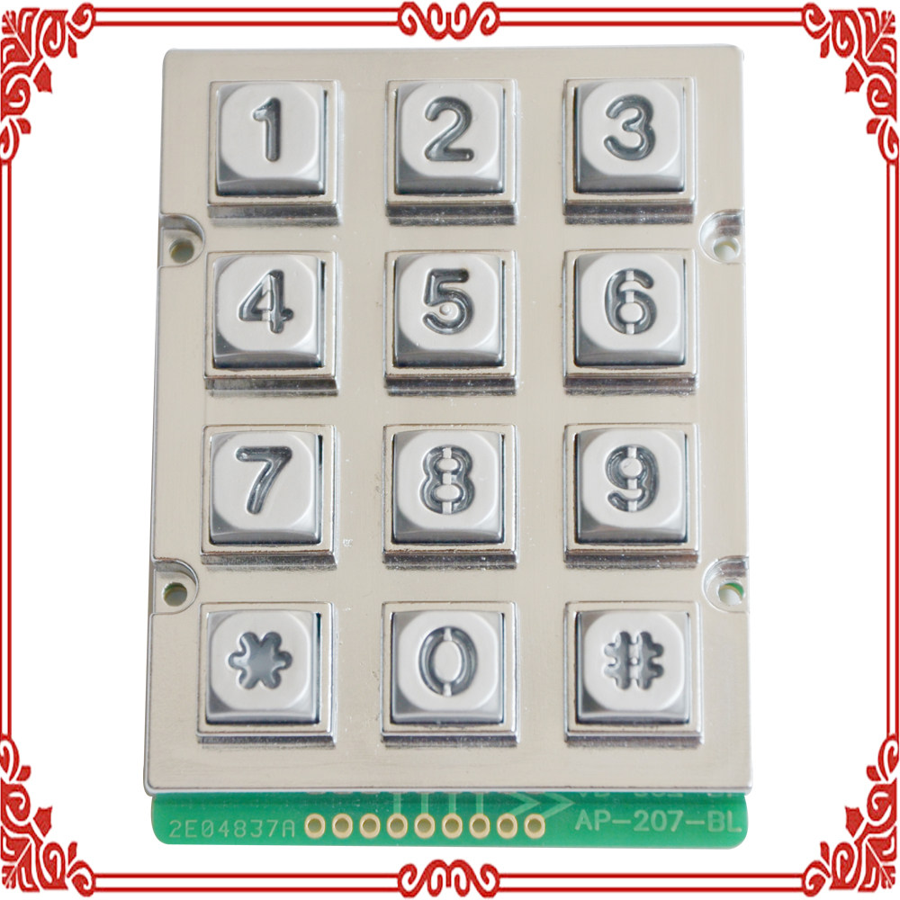 Matrix zinc alloy luminous keys 12 bits light transmission metal keyboard 3 * 4 access button code lock digital keys