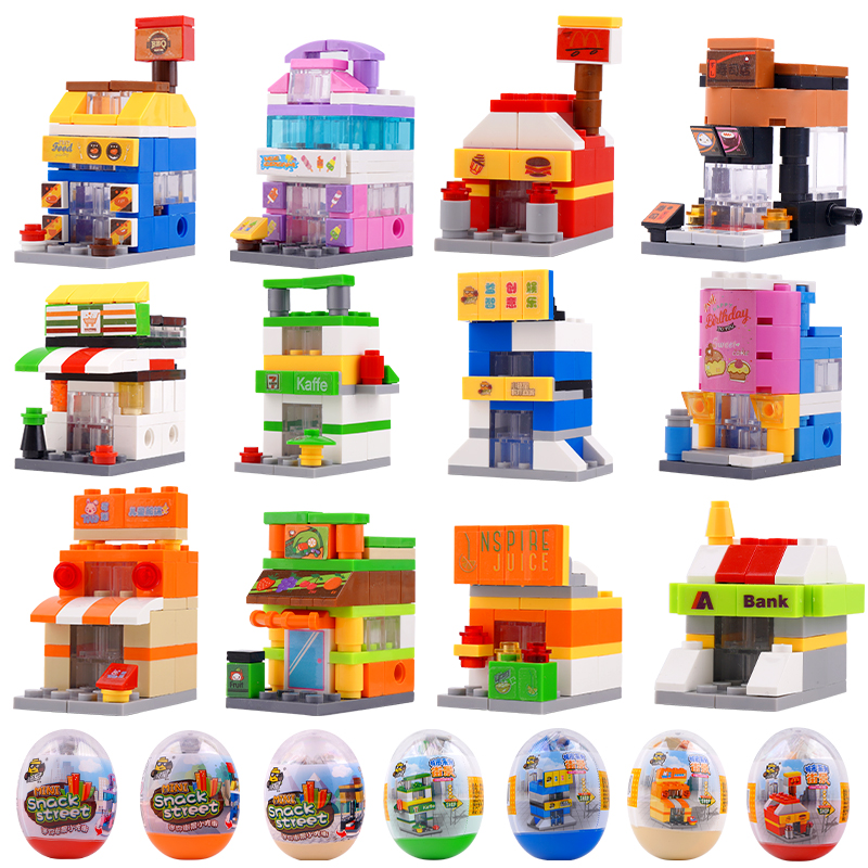 Children Building Blocks Assembly Toy Mini Twist Egg Snack Street View City Boy 5-14 Year Old Intellectual Puzzle Gift