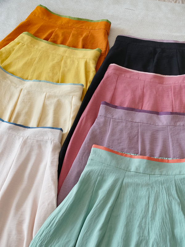 Improved Broken Skirt with Elastic Waist, Original Hanfu Style, Pocket Design, Everyday Wear, Textured Feel, Commuting, Colorful Waistband