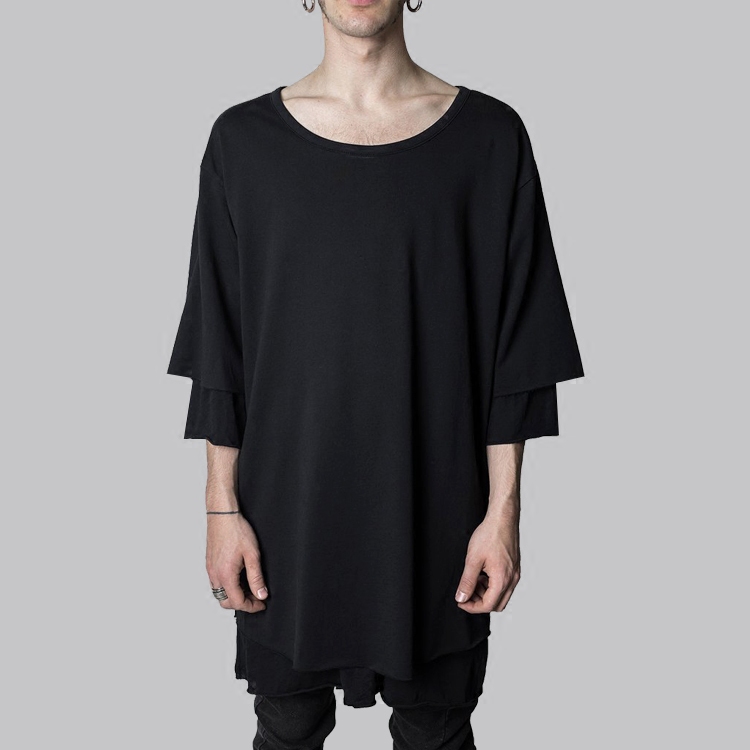 GAOSTUDIOS double-layered wool edge T-shirt loose 50% sleeves male and female small crowdStreet design base hit bottom