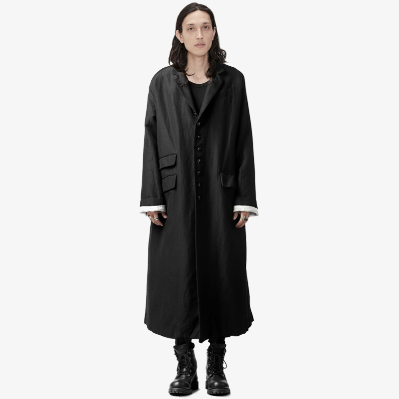 GAOSTUDIOS black long pleated wind wool coat men's simple loose Japanese retro ED thick coat