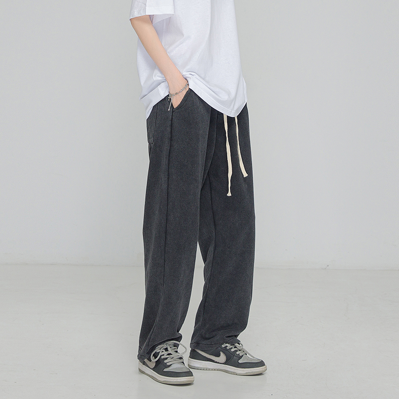 Vtps Chinese Style Couple High Street Drape Washed Vintage Snowflake Wide-Leg Straight Loose Casual Drawstring Pants for Men and Women