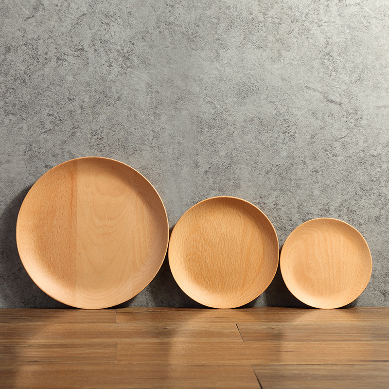 Natural beech wood Japanese style minimalist wood plate round creative solid wood count heart snack wood saucer cake fruit tray