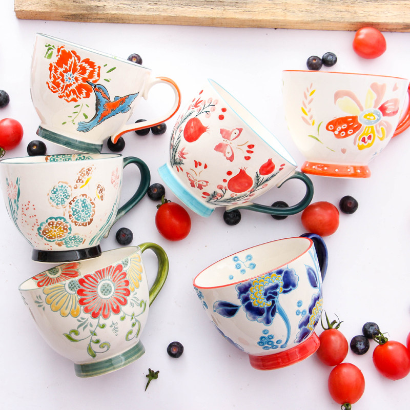 European-style relief breakfast mug ceramic mug large-capacity soup mug cereal mug large water mug milk mug coffee mug