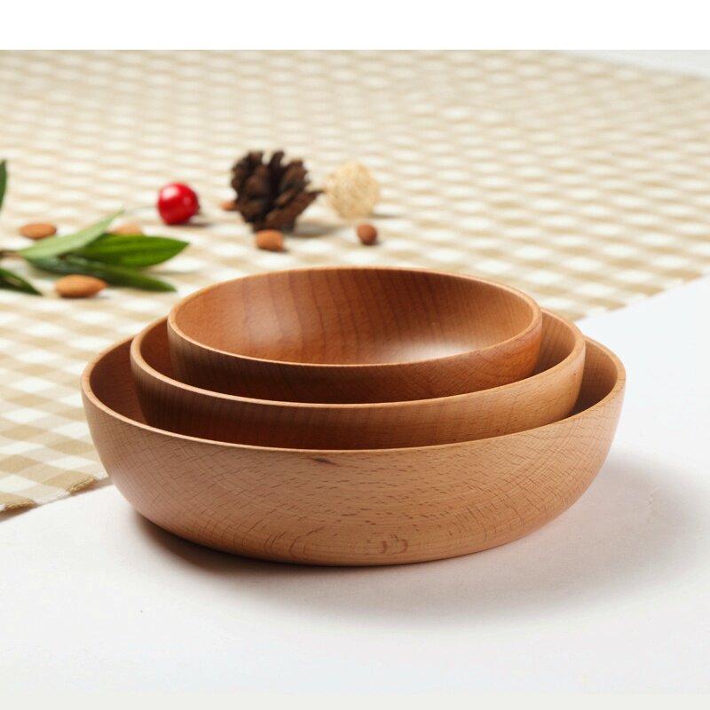 Natural Beech Wood Day Style Salad Bowl Home Wood Bowls Solid Wood Solid fruit vegetable Bowl Big Idea Containing Wooden Bowl children