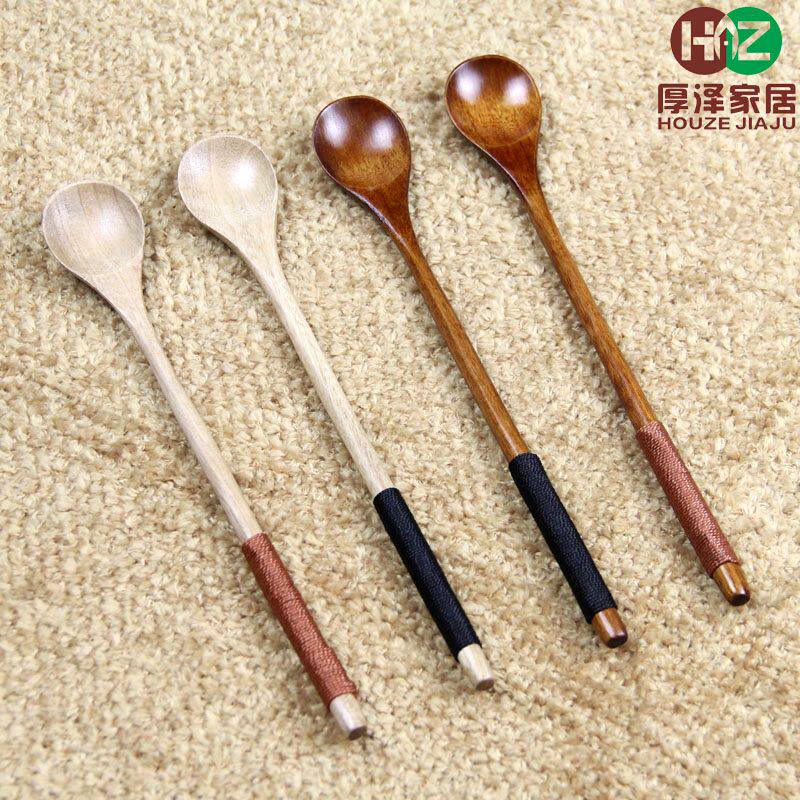 Day Style Log Coffee Spoon natural eco-friendly wooden cutlery honey winding stirring spoon wire hand round handle spoon