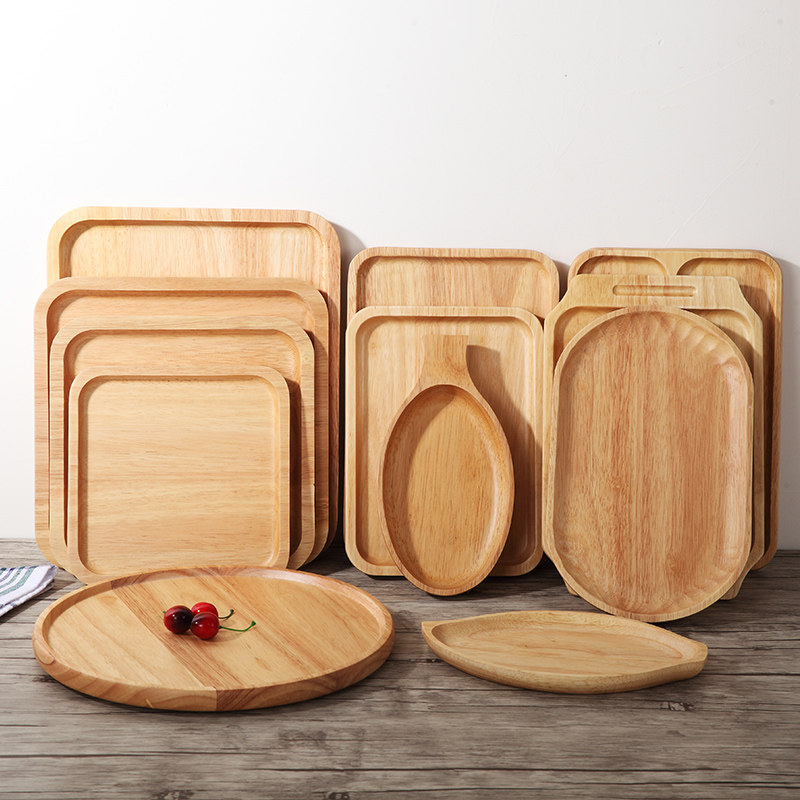 Day-type rectangular rubber wood plate minimalist solid wood Tray Creative Tea Tray Home Water Cup Tray Breakfast Pastry Dish