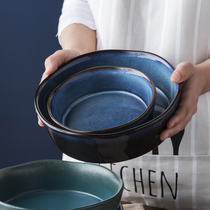 Nordic ceramic Western plate home creative round dish soup plate deep plate Japanese large salad plate Bowl Bowl