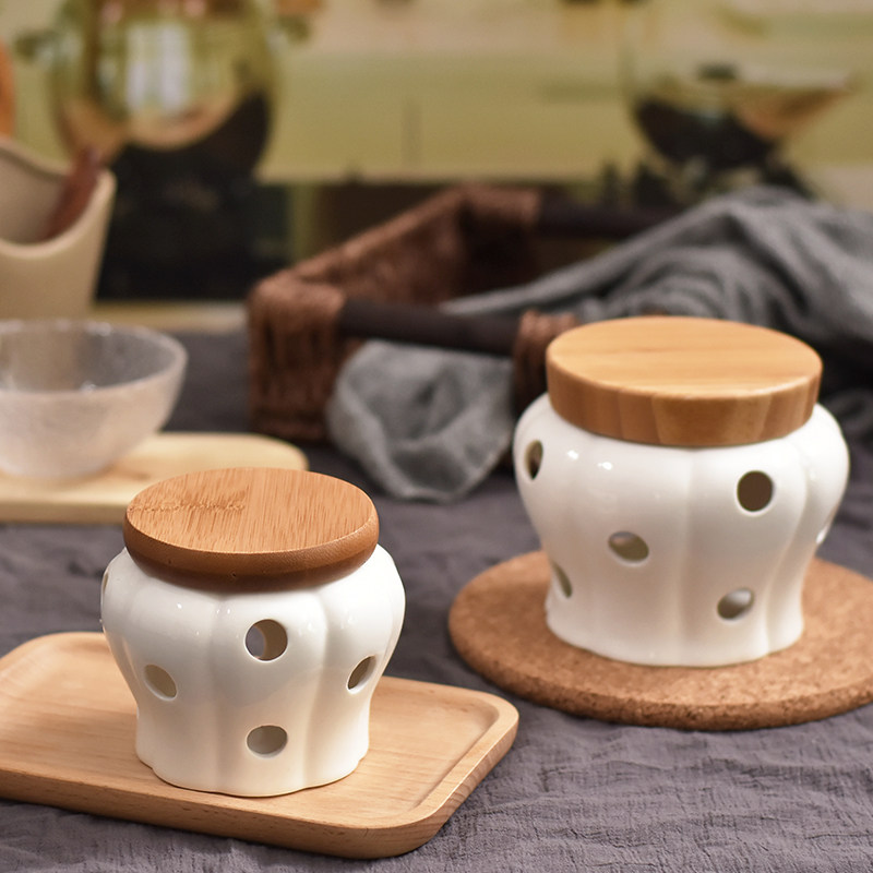 Creative Hollowed-out Ceramic Storage Tank Garlic Ginger Dried Chilli Intake Box Kitchen Ventilation Containing Jar Pumpkin Jar