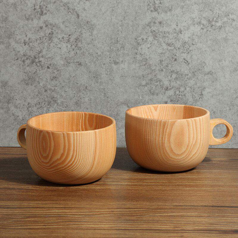 Handle Japanese wooden bowl export creative natural solid wood household tableware children's baby rice bowl soup bowl porridge bowl