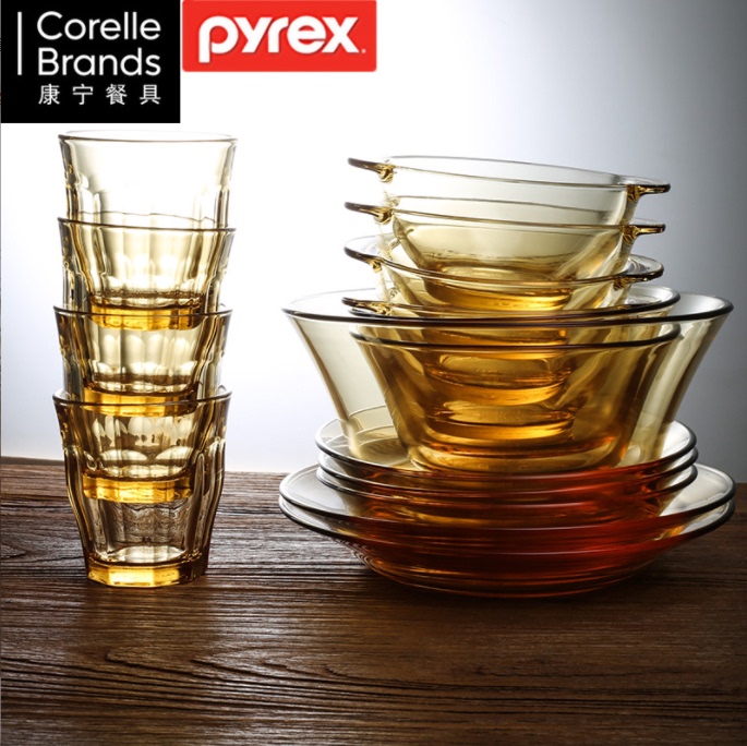 Corning Tableware Heat-Resistant Glass Bowl Deep and Shallow Plates and Bowls 4/6/8 Piece Set American Corning Pyre Bowl Set