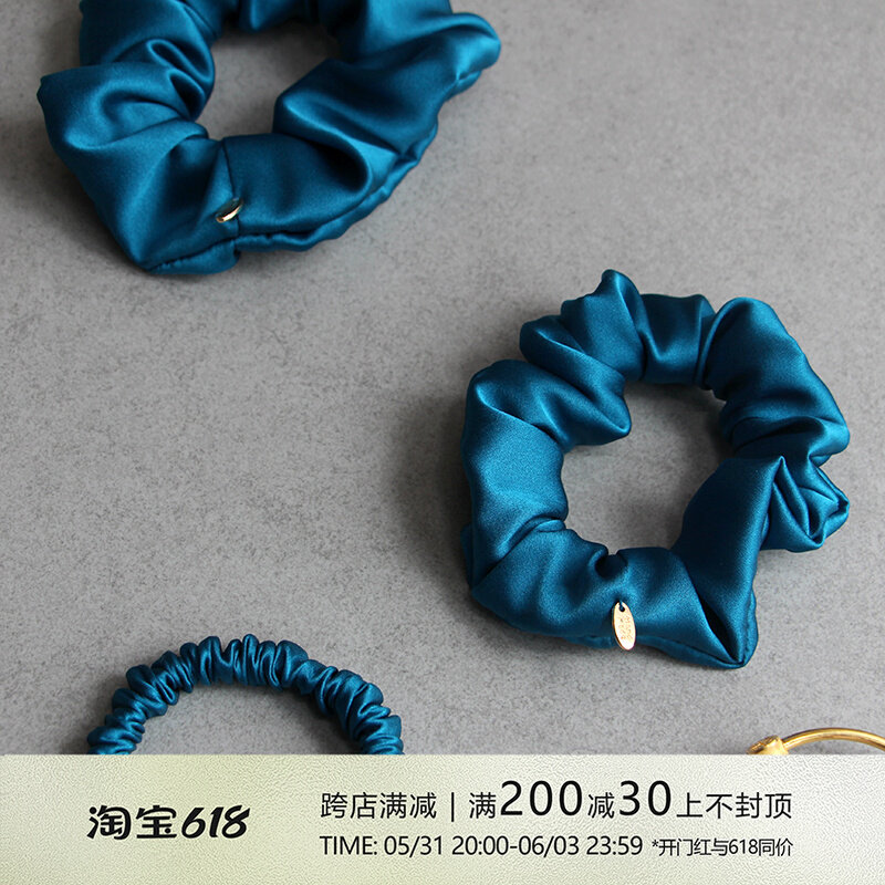 Jinqiu New Peacock Blue Silk Hair Rope Superior Sense Sang Silk High - end Handmade Hair Decoration