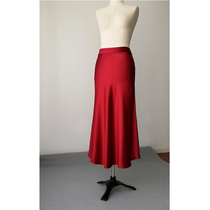 Silk crepe gloss French tail skirt half - body long skirt female high - end custom