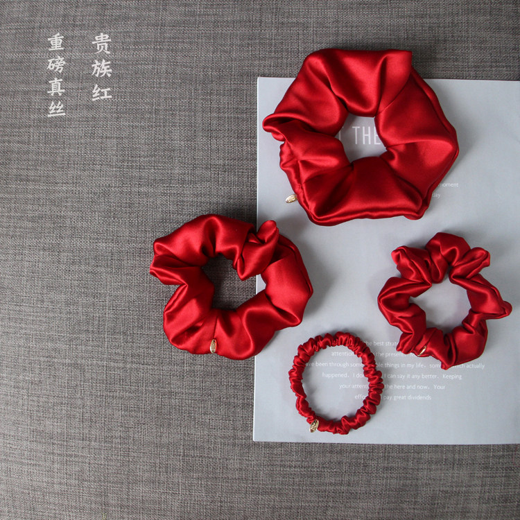 Jin You Creation Noble Red High-quality Silk Hair Circle Head Rope Tied Hair Elastic Band Female Adult Handmade Hair Accessories