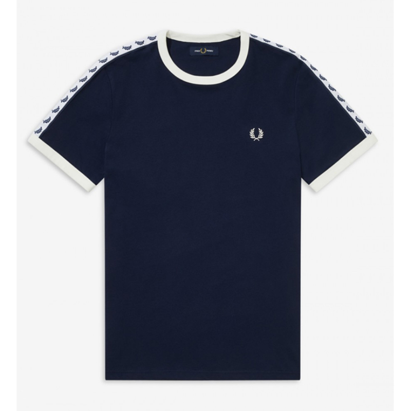 Navy White Collar Ribbonfred perry Ear of Wheat man T-shirt Crew neck FP Embroidery Laurel Self cultivation Show thin Bottom up Short sleeve summer new pattern