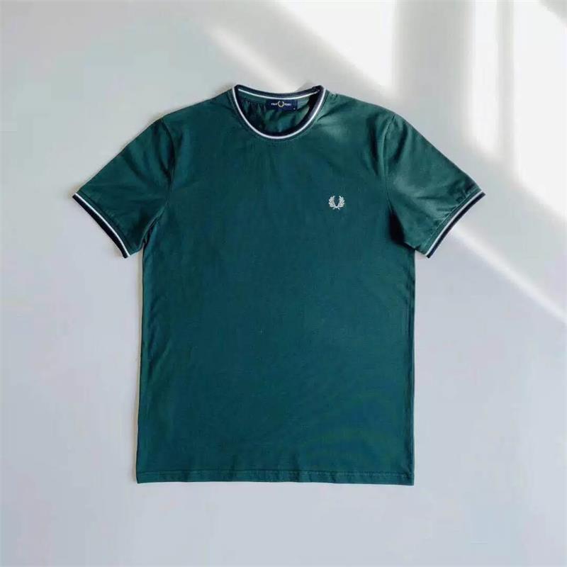 Green Black And White Edgefred perry Ear of Wheat man T-shirt Crew neck FP Embroidery Laurel Self cultivation Show thin Bottom up Short sleeve summer new pattern
