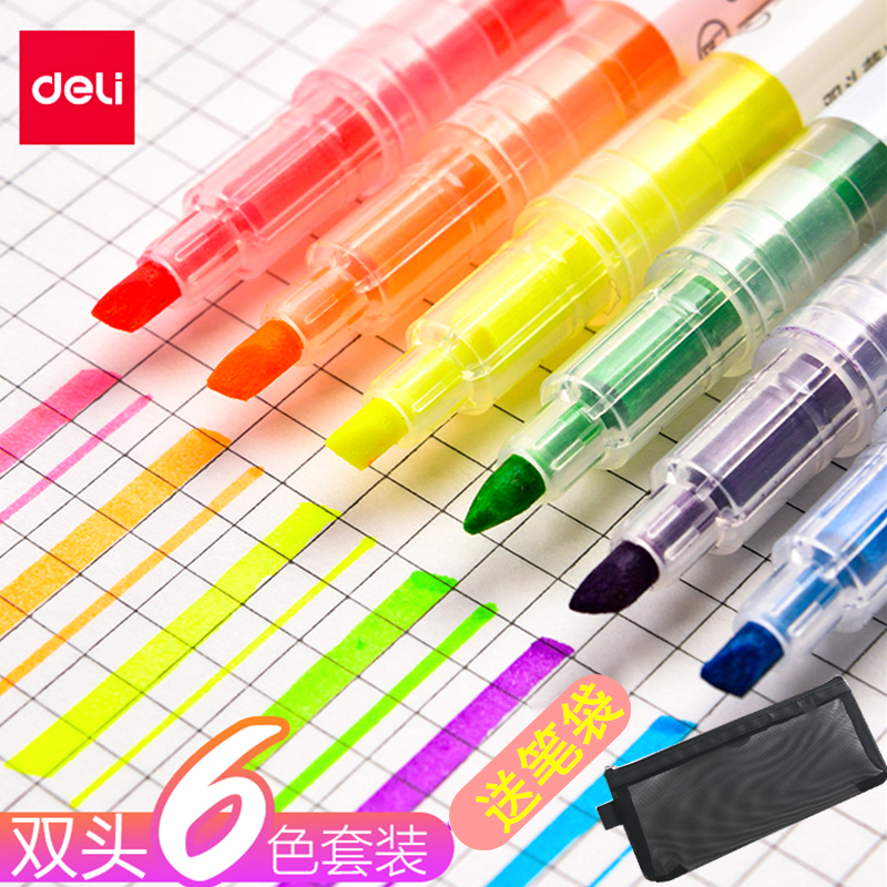 Able Fluorescent Marker Pen Candy Color Double Head Ying Light Colored Pen Set Of Silver Light Pen Hand Ledger Flash Pen Bill