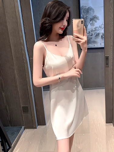 Летняя пижама, сексуальный шелковый тонкий топ с чашечками, юбка, городской стиль, изысканный стиль, популярно в интернете